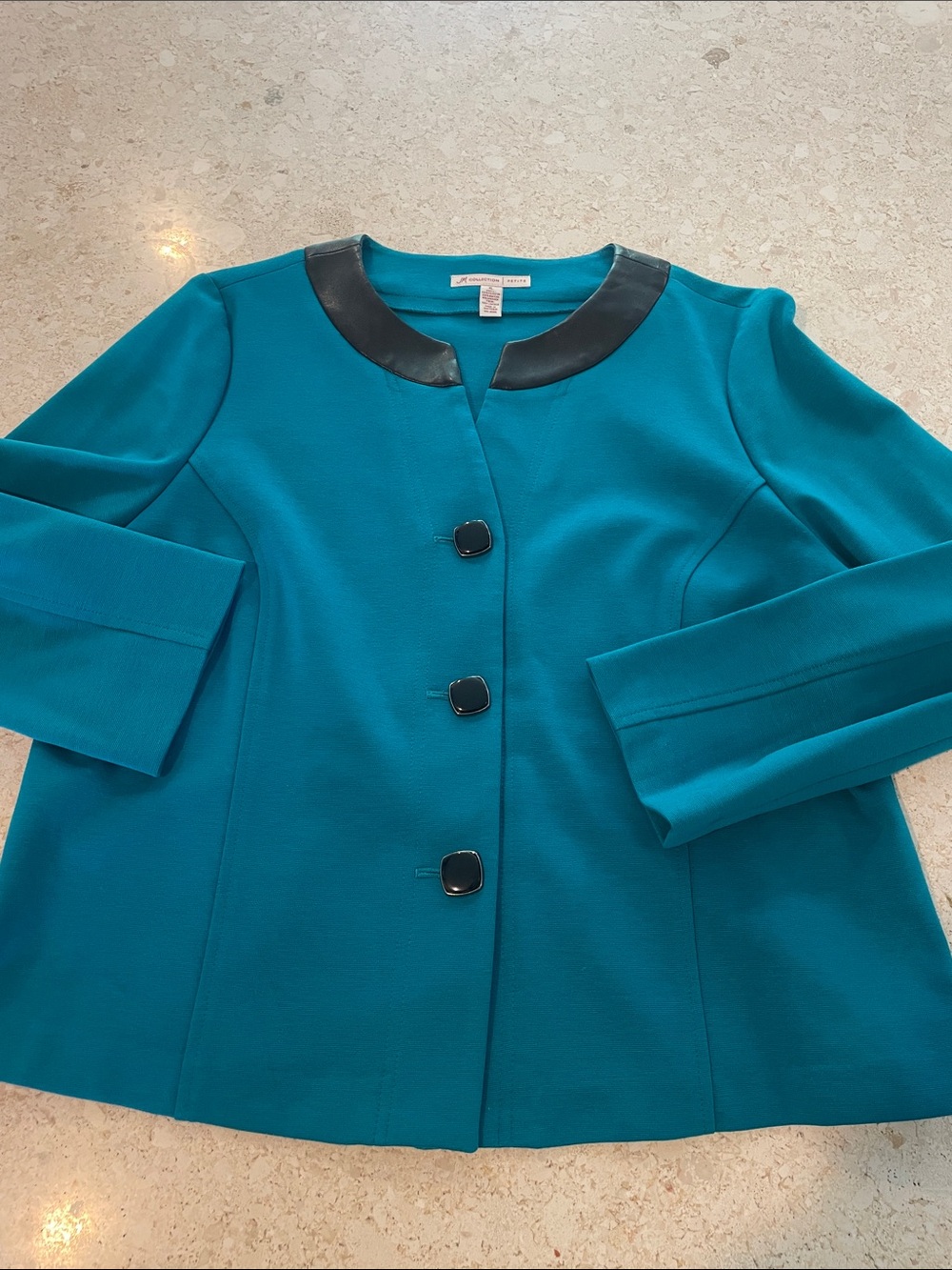 JM Collection Teal Blazer with Black Collar